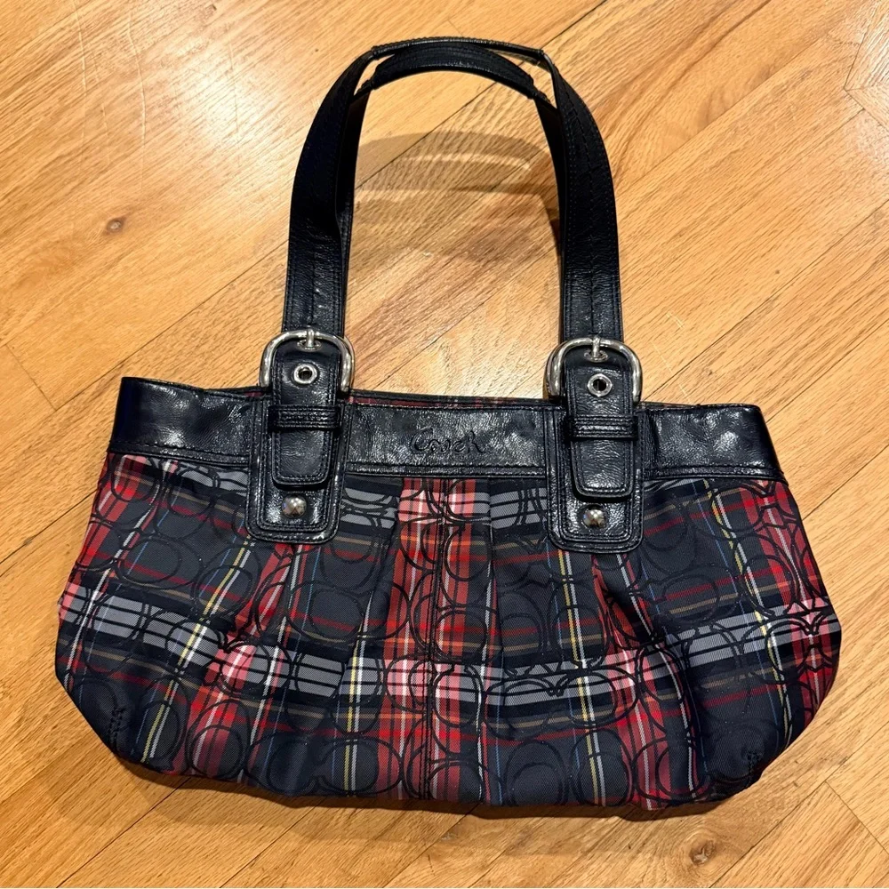 Coach Black and Red Plaid Shoulder Bag - Picture 1 of 9